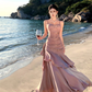 Fairy mermaid dress ruffled high-grade temperament red dress R1716