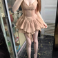 Pure desire style V-neck suspender dress 2025 sweet and spicy waist ruffled puffy short skirt R1284