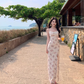 Beautiful floral suspender dress with irregular waist and slim fit R0644