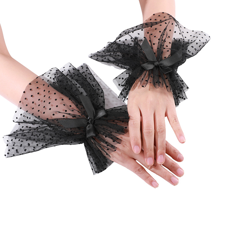 Mesh breathable bow sleeves black small spots sexy lace sun protection sleeves elegant     S6253