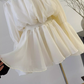 New sweet one-shoulder mesh puff sleeves versatile pleated off-shoulder temperament French shirt top R0278
