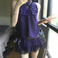 French purple satin lace halter neck dress for women summer beautiful waist cake short skirt R3594