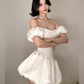 French style white one shoulder dress female temperament waist princess flower bud puffy skirt R3595