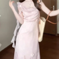 Pink small flying sleeve dress beautiful fairy dress medium length R0700