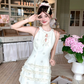 Solid color halter neck sleeveless waist dress for women summer French temperament retro skirt R4747