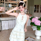 Solid color halter neck sleeveless waist dress summer French temperament retro skirt R4703