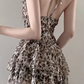 French pure desire temperament leopard print slim fairy dress waist halter dress R1634