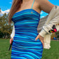 Blue striped suspenders waist hip skirt homecoming dress R3411