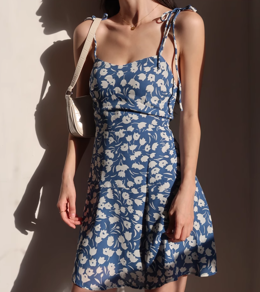 Retro girl slim fit floral dress waist suspender dress short skirt R2824