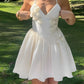White suspender sexy floral A-line short skirt homecoming dress R3859