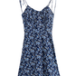 2025 Summer New Blue Floral Vacation Petite Short A-line Suspender Dress R0935