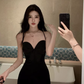Black halter dress sexy backless V-neck fishtail hip-wrapped holiday long dress R1518