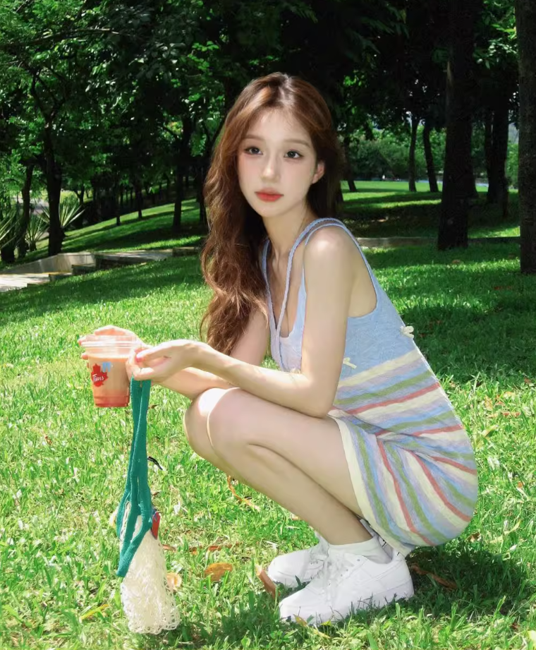 Sweet dopamine rainbow striped knitted dress small sling hip skirt pure desire forest style R1640