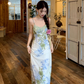 Fairy New Chinese Retro Jacquard Suspender Skirt Flower Long Skirt Tea Break Dress R1759