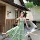 Green long round neck sleeveless suspender dress women's summer French temperament skirt R4742