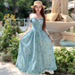 Blue long waist A-line suspender dress women's summer French temperament skirt R4870