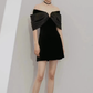 French black satin one shoulder style slimming banquet party short dress, homecoming dress R2987