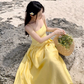 Yellow backless strappy suspender sexy dress seaside holiday long dress waist beach dress R1615