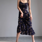 French Slim Sexy Ruffle Edge Floral Dress A-Line Waist Suspender Long Dress R2813