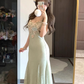 Mint green flower suspender dress gentle temperament waist hip skirt R0624
