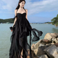 Black sexy tube top long skirt elegant and fairy irregular hem halter neck backless beach dress R1618