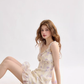 Private French floral suspender skirt wood ear edge dress holiday short skirt skirt R2712