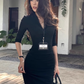 Large size French pure desire V-neck long sleeve slim dress Royal sister hip long skirt R1879