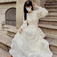 Tea break French style white beach dress waist slimming holiday long dress chiffon dress R1696