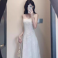Gentle white moonlight jacquard sling dress beautiful temperament waist a-line long skirt 2025 new R0461