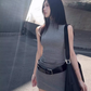 Pure desire style high collar sleeveless knitted dress 2025 elastic slim hip skirt R1104