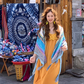 Holiday style warm yellow suspender dress sweet and fresh forest style travel wear long skirt R0225
