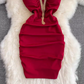 Fashionable slim fit sexy V-neck low-cut slit irregular sleeveless slim fit short hip dress R0369