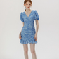 Short hip skirt summer French floral skirt blue petite pleated dress R2714
