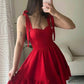 Red suspenders tie waist slim skirt homecoming dress R3279