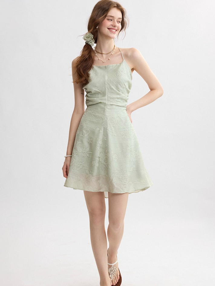 French floral suspender skirt holiday dress petite short skirt high-grade tulle skirt female summer R3487