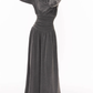 Design half-high polo collar long-sleeved dress 2025 pleated waist A-line long skirt R1034