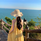Beach dress yellow jacquard halter neck dress lazy style temperament long dress R0759