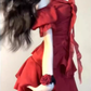 Beautiful dress French style high-end niche design off-shoulder irregular waist small red dress R0415