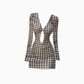 Retro design plaid long-sleeved dress 2025 hot girl waist hip skirt R1108