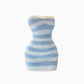 Holiday style blue and white striped tube top dress 2025 pure desire slim knitted hip skirt R1228