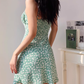 French retro pastoral style fresh green bottom small floral suspender dress short skirt R2825