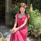 Rose Red Embroidered Square Neck Puff Sleeve Waist Suspender Dress Summer French Style Dress R4657