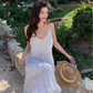 White dress seaside holiday beach dress high-end age-reducing suspender long dress R1700
