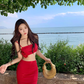 Beach Outfit Red Hip-hugging Skirt Two-piece Set Atmosphere Holiday Beach Skirt R1613