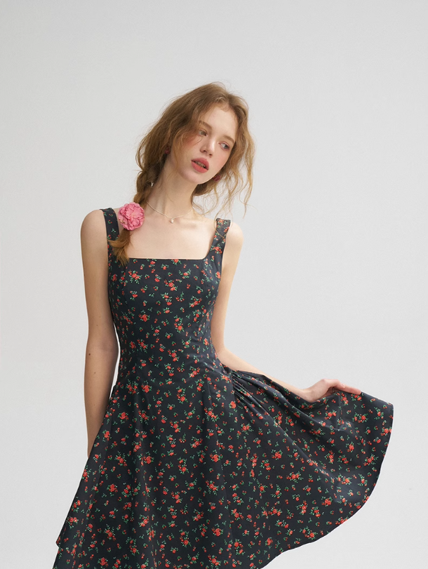French Retro Floral Sling Dress Sleeveless Short Skirt R2704
