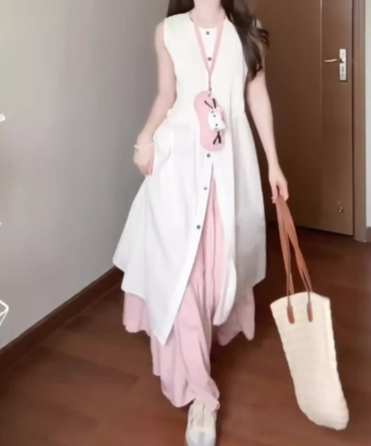 Simple and generous dress minimalist sleeveless vest temperament suit skirt R0758