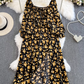 Gentle style long sleeves square neck waist slimming slit A-line print dress elegant long skirt R0355