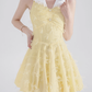 Summer pleated sleeveless dress new yellow lace sweet short skirt niche design waist skirt female R4141