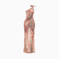 Pure desire style off-shoulder printed dress 2025 slim fit hip-wrapped slit holiday dress R1420