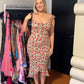 Retro floral suspenders low-cut sexy waist slim hip long skirt homecoming dress R4050